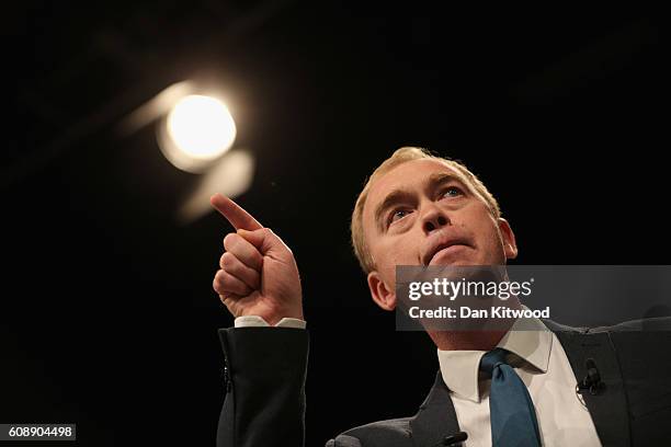 Tim Farron, leader of the Liberal Democrats, delivers a speech on the final day of the Liberal Democrats' 2016 Autumn Conference on September 20,...