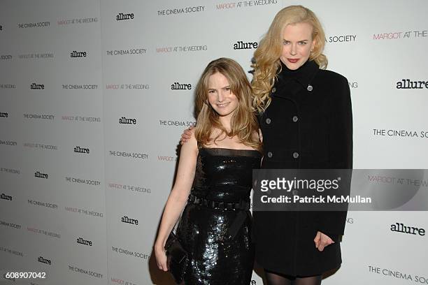 Jennifer Jason Leigh and Nicole Kidman attend THE CINEMA SOCIETY and LINDA WELLS host a screening of "MARGOT AT THE WEDDING" at Tribeca Grand Hotel...