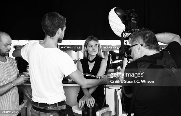 Models prepare backstage ahead of the Emilio De La Morena show during London Fashion Week Spring/Summer collections 2017 on September 20, 2016 in...