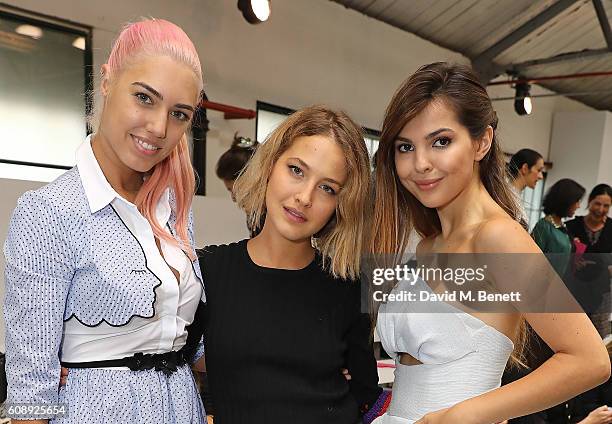 Amber Le Bon, Tess Ward and Doina Ciobanu attend the Emilio De La Morena show during London Fashion Week Spring/Summer collections 2017 on September...