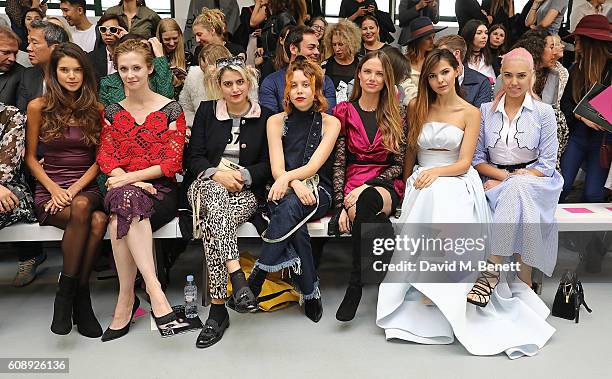 Sarah Ann Macklin , guest, Camille Benett, Billie JD Porter, Alicia Rountree, Doina Ciobanu and Amber Le Bon attend the Emilio De La Morena show...