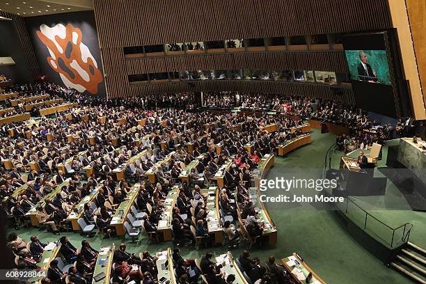 President Barack Obama addresses the United Nations General Assembly on September 20, 2016 in New York City. Heads of state gathered to address...