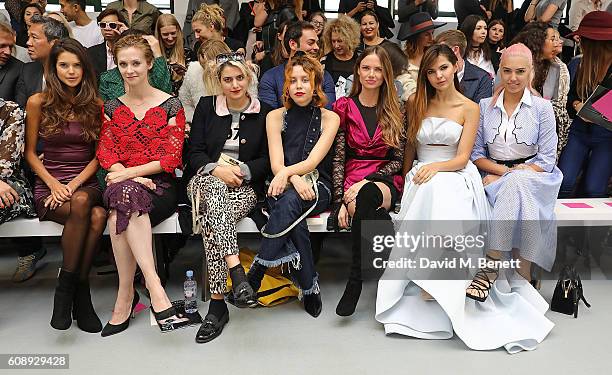 Sarah Ann Macklin , guest, Camille Benett, Billie JD Porter, Alicia Rountree, Doina Ciobanu and Amber Le Bon attend the Emilio De La Morena show...