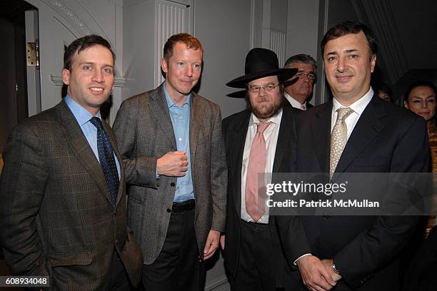 David Slager, Nathaniel Rothschild, Rabbi Joshua Metzger and Lev Leviev attend LEVIEV Diamond Jewelry Collection Unveiling Event at Madison Avenue on...