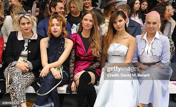 Camille Benett, Billie JD Porter, Alicia Rountree, Doina Ciobanu and Amber Le Bon attend the Emilio De La Morena show during London Fashion Week...