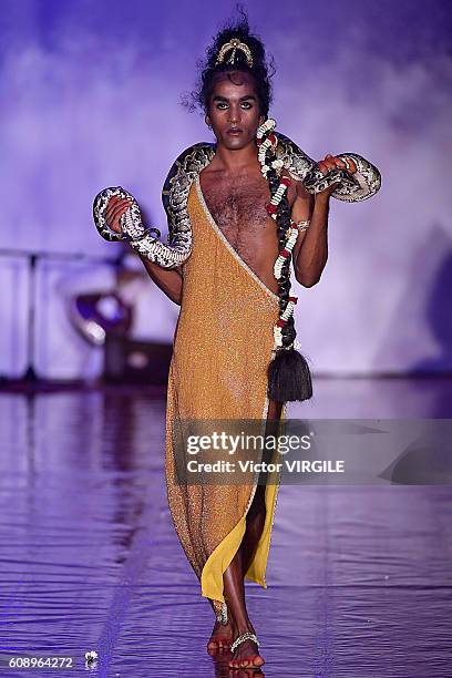 Model walks the runway at the Ashish show during London Fashion Week Spring/Summer collections 2016/2017 on September 19, 2016 in London, United...