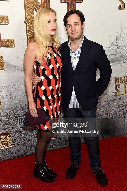 Danny Strong and Caitlin Mehner attend "The Magnificent Seven" premiere at the Museum of Modern Art on September 19, 2016 in New York City.