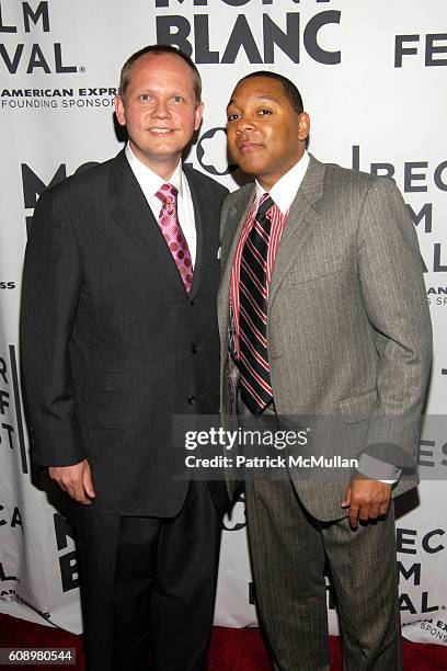 Jan-Patrick Schmitz and Wynton Marsalis attend Montblanc de la Culture Awards at Angel Orensanz Foundation Center for the Arts on May 2, 2007 in New...