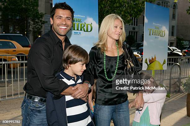 Mark Consuelos, Michael Consuelos, Kelly Ripa and Lola Consuelos attend "Shrek the Third" Dreamworks Special Screening at Chelsea Clearview Cinemas...