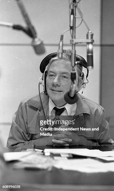 Broadcaster Gay Byrne on the air from Studio 5 in RTE's Radio Complex in Donnybrook, Dublin, .