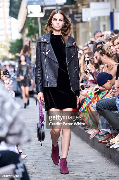 Model walks the runway at the Rebecca Minkoff fashion show during New York Fashion Week at on September 10, 2016 in New York City.