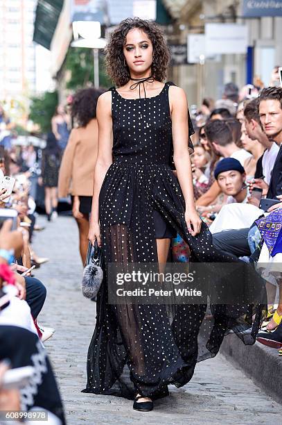 Model walks the runway at the Rebecca Minkoff fashion show during New York Fashion Week at on September 10, 2016 in New York City.