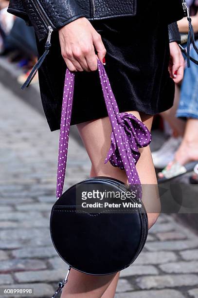 Model, bag detail, walks the runway at the Rebecca Minkoff fashion show during New York Fashion Week at on September 10, 2016 in New York City.