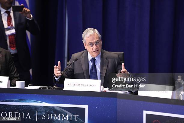 Former President, The Republic of Chile Sebastian Pinera speaks at the 2016 Concordia Summit - Day 2 at Grand Hyatt New York on September 20, 2016 in...