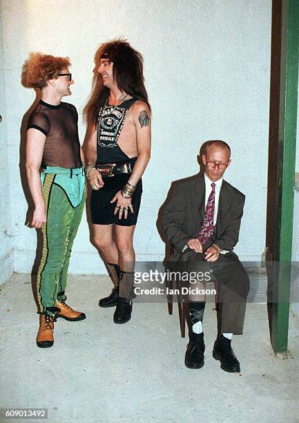 Vince Clarke and Andy Bell of Erasure in a dressing room backstage in Gdansk, Poland 1991.