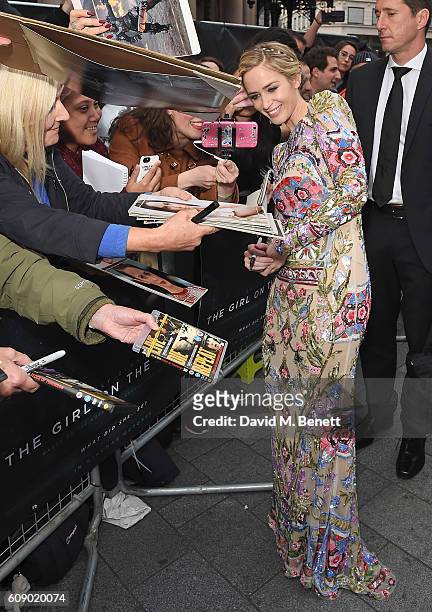 Emily Blunt attends the World Premiere of "The Girl On The Train" at Odeon Leicester Square on September 20, 2016 in London, England.