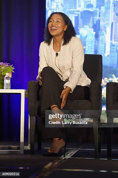 Professional Tennis player Vicky Duval speaks onstage during the WICT Leadership Conference at Marriot Marquis on September 20, 2016 in New York City.