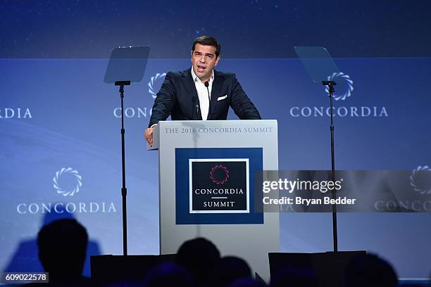 Prime Minister, The Hellenic Republic H.E. Alexis Tsipras attends 2016 Concordia Summit - Day 2 at Grand Hyatt New York on September 20, 2016 in New...