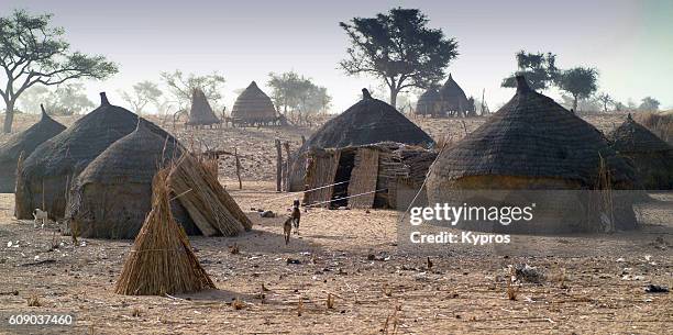 africa, north africa, niger, view of mud hut village (year 2007) - thatched roof huts stock pictures, royalty-free photos & images