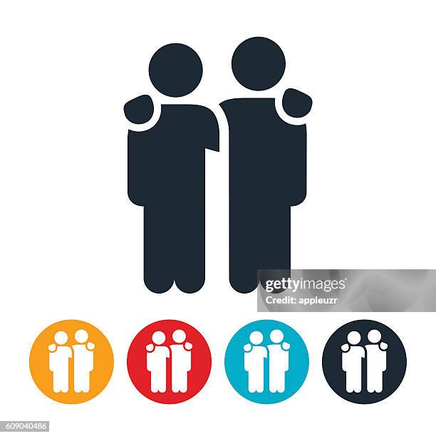 bildbanksillustrationer, clip art samt tecknat material och ikoner med two people with arms around shoulders icon - hålla armen om