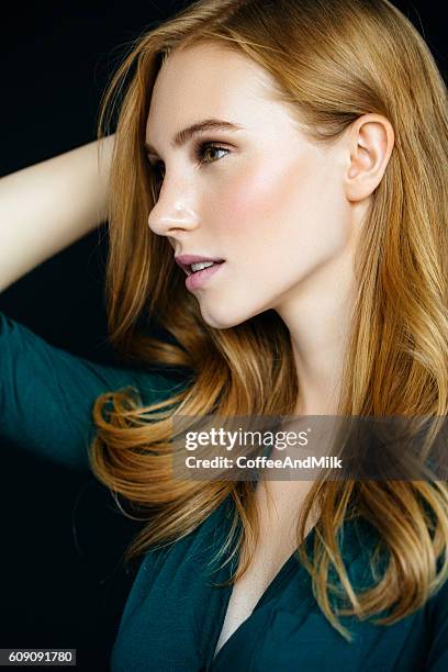 studio shot of young beautiful woman - natural shot female stock pictures, royalty-free photos & images