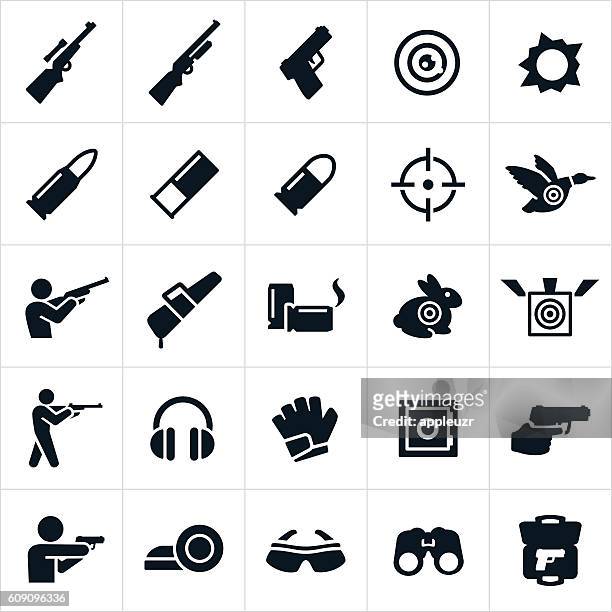 ilustrações de stock, clip art, desenhos animados e ícones de shooting and target practice icons - pistola