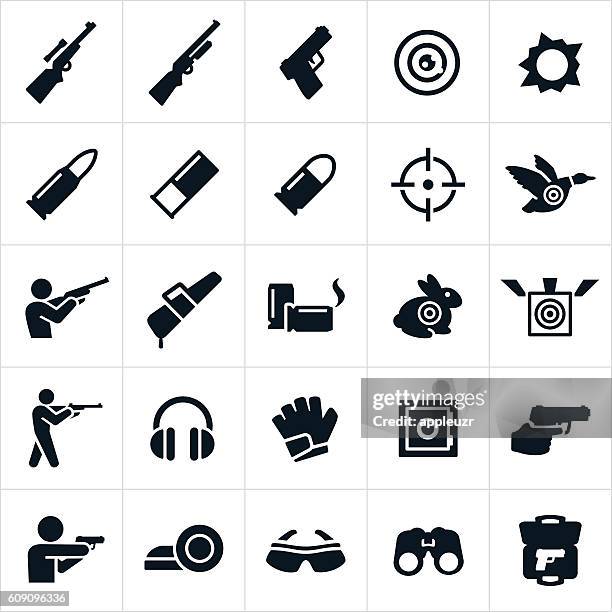 bildbanksillustrationer, clip art samt tecknat material och ikoner med shooting and target practice icons - hagelgevär