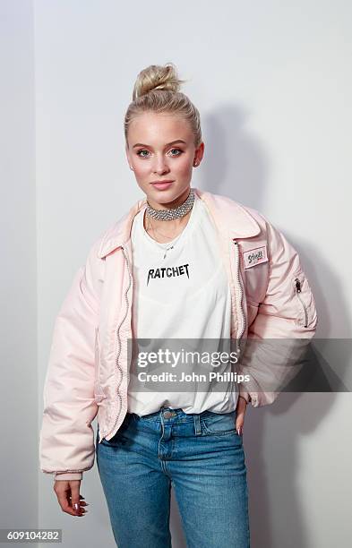 Zara Larsson during a visit to Kiss FM at Kiss FM Studio's on September 20, 2016 in London, England.