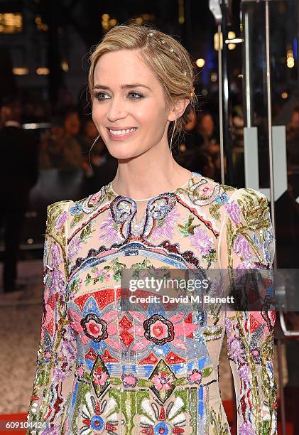 Emily Blunt attends the World Premiere of "The Girl On The Train at Odeon Leicester Square on September 20, 2016 in London, England.