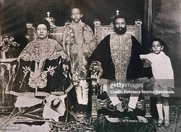 The Negus Haile Selassie I with his wife and children. Ras Tafari Makonnen was crowned Negus of Ethiopia in 1930, with the name of Ailé Selassie....