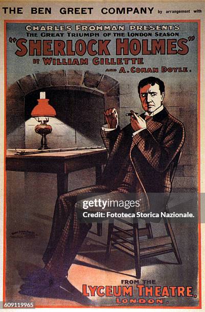 October 31 published the first Sherlock Holmes. Poster for the stage play 'Sherlock Holmes' produced by the company of Ben Grett in 1901. The...