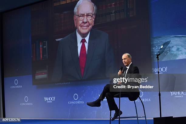 Chief Executive Officer, Berkshire Hathaway Inc. Warren Buffett and Yahoo! Finance Editor-in-Chief Andy Serwer speak to the 2016 Concordia Summit -...