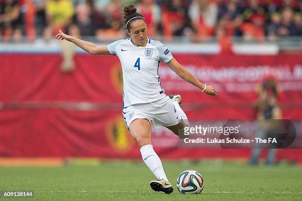 Josan Potter of England in action during the UEFA Women's Euro 2017 qualification match between Belgium and England at Stadion OHL on September 20,...