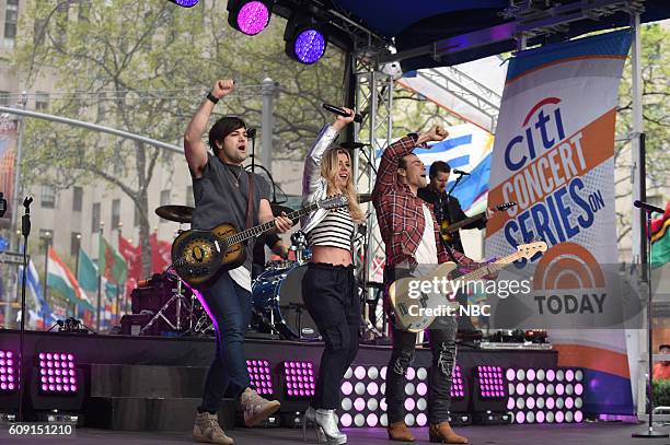 Neil Perry, Kimberly Perry, Reid Perry of The Band Perry performs on the "Today" show on Wednesday, April 27 2016 from Rockefeller Plaza in New York...