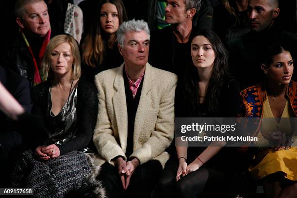 Cindy Sherman, David Byrne, Malu Byrne and ? attend MARC JACOBS Fall 2007 Collection at The Armory on February 5, 2007 in New York City.