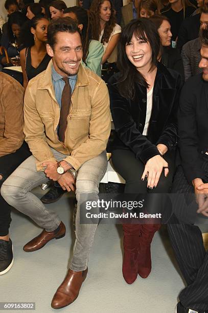 David Gandy and Daisy Lowe sit on the front row at Vero X Oliver Spencer Catwalk Show, witnessing the first instant See Now, Buy Now purchase on new...