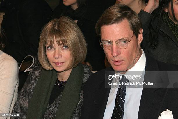 Anna Wintour and Shelby Bryan attend Max Azria Fall 2007 Collection at The Tent on February 5, 2007 in New York City.