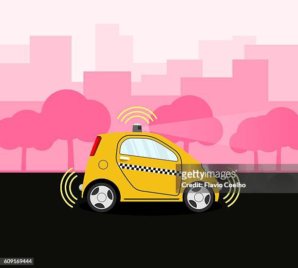 self-driving taxi on the street - yellow taxi stock-grafiken, -clipart, -cartoons und -symbole