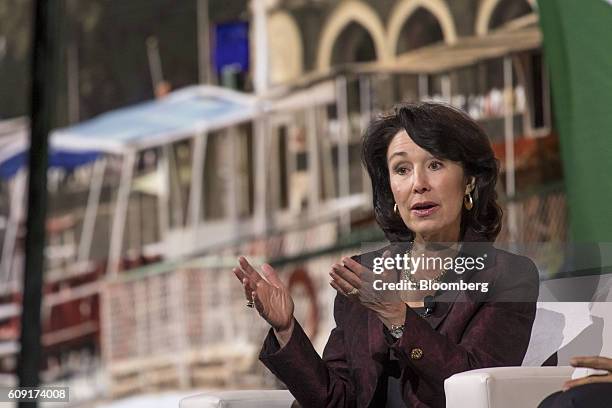 Safra Catz, co-chief executive officer of Oracle Corp., speaks during the Oracle OpenWorld 2016 conference in San Francisco, California, U.S., on...