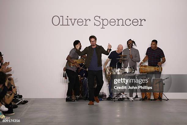 Oliver Spencer walks the runway at the Oliver Spencer show during London Fashion Week Spring/Summer collections 2017 on September 20, 2016 in London,...