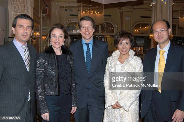 Emmanuel Perrin, Becca Cason Thrash, Cholaf Luchsinger, Olivia Lee-Davies and George Tong attend Van Cleef & Arpels and Mont Blanc Host A Luncheon to...