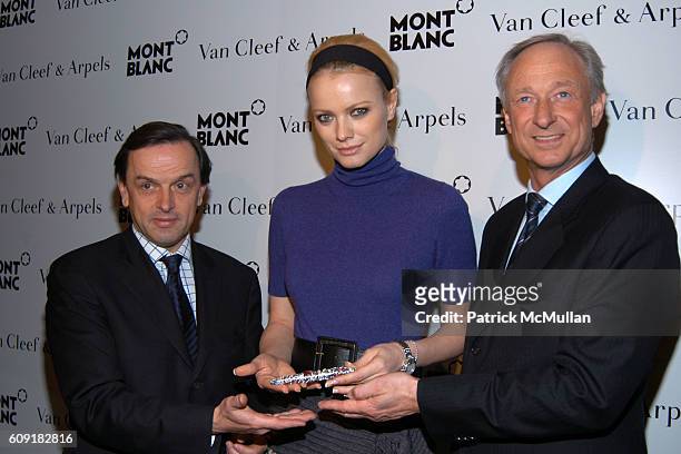 Stanislas de Quercize, Franziska Knupp and Lutz Bethge attend Van Cleef & Arpels and Mont Blanc Host A Luncheon to Present the "Mystery Masterpiece"...