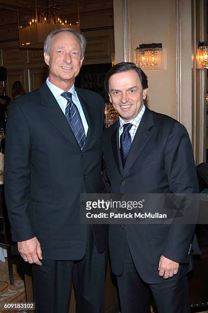 Lutz Bethge and Stanislas de Quercize attend Van Cleef & Arpels and Mont Blanc Host A Luncheon to Present the "Mystery Masterpiece" at The Carlton on...