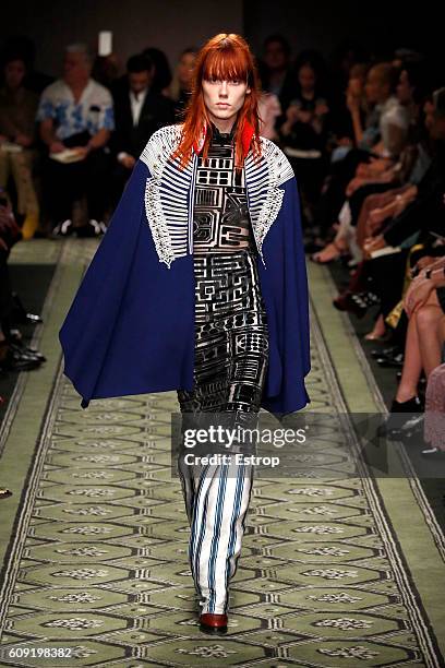 Model walks the runway at the Burberry designed by Christopher Kane show during London Fashion Week Spring/Summer collections 2017 on September 19,...