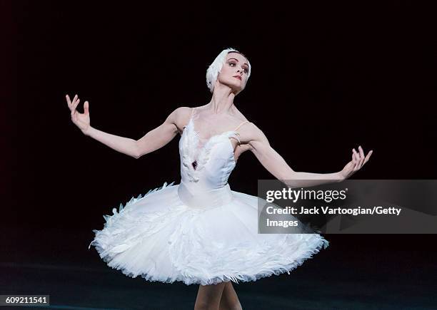 Russian dancer Uliana Lopatkina, of the Mariinsky Ballet, performs 'The Dying Swan' during 'A Tribute to Maya Plisetskaya' at the BAM Howard Gilman...