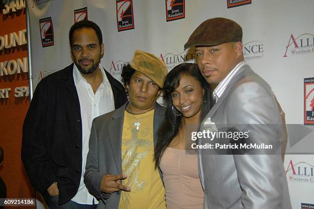 Lamont Peete, Jesse Raudales, Jazsmin Lewis and Terrence Howard attend Olympic Artist, Jesse Raudales "Peace for the Children" Art Show" at Los...