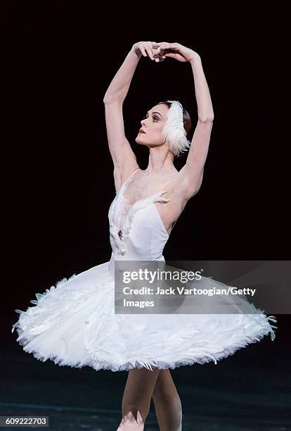 Russian dancer Uliana Lopatkina, of the Mariinsky Ballet, performs 'The Dying Swan' during 'A Tribute to Maya Plisetskaya' at the BAM Howard Gilman...