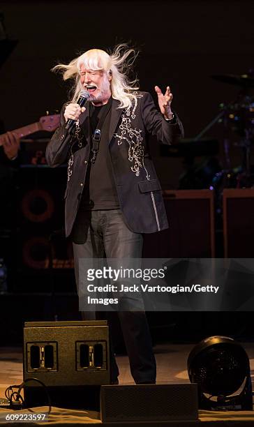 American Blues and Rock musician Edgar Winter performs onstage during Lead Belly Fest at Carnegie Hall, New York, New York, February 4, 2016.