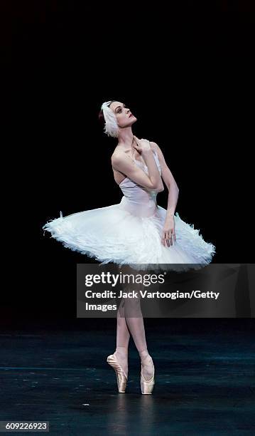Russian dancer Uliana Lopatkina, of the Mariinsky Ballet, performs 'The Dying Swan' during 'A Tribute to Maya Plisetskaya' at the BAM Howard Gilman...