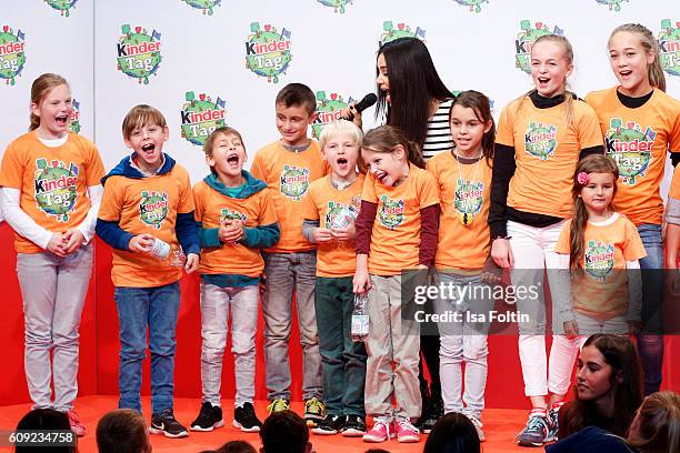 German moderator Verona Pooth with kids during the KinderTag to celebrate children's day on September 20, 2016 in Noervenich near Dueren, Germany.